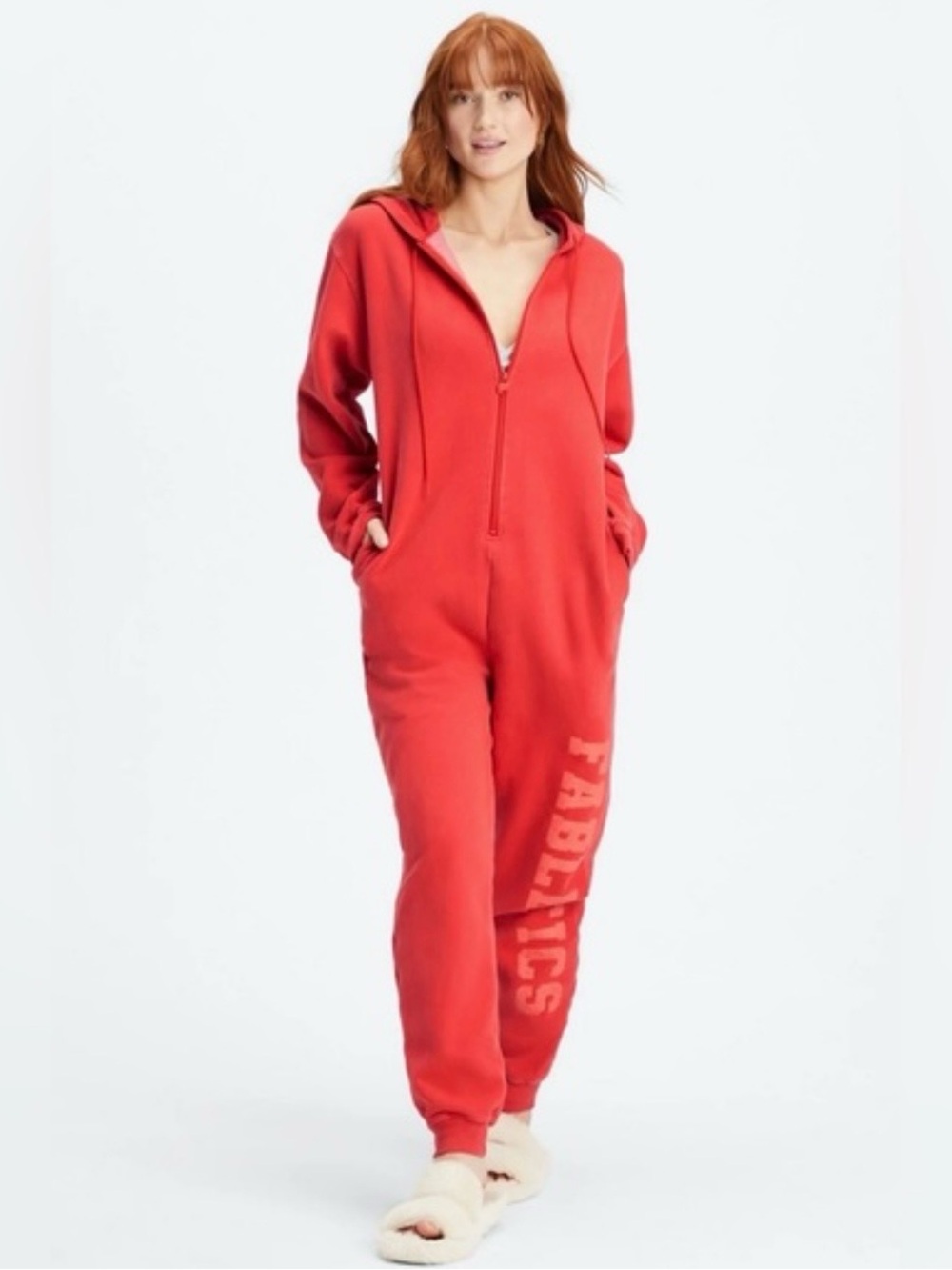Fabletics Red Hooded Womens Zipper Jumpsuit